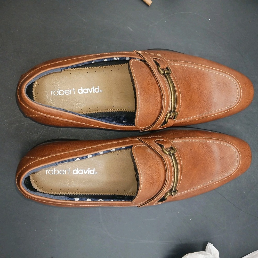 Robert David Mens Slip On Dress Shoes Spent Cognac Brown Loafers 10.5M